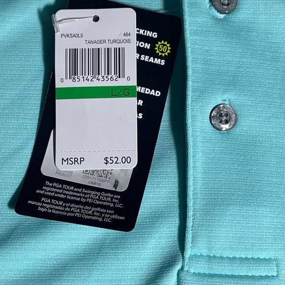 PGA TOUR Men's Tanager Turquoise Golf Polo Shirt Size L Sleeve Performance - Picture 3 of 6